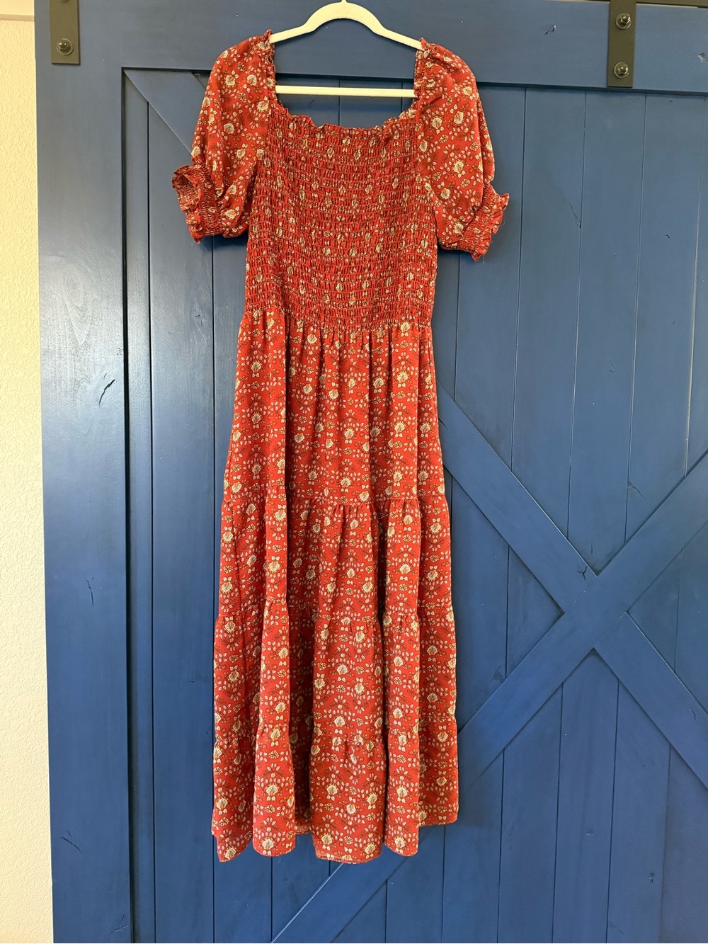 Max Studio Orange Floral Smocked Maxi Dress
